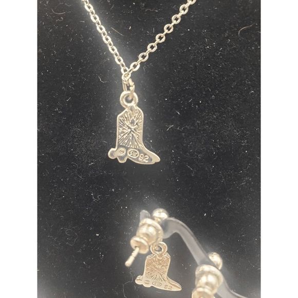 Silver-tone, Turquoise and Red Cowboy Boot Necklace and Earrings Set - 16" inche - Picture 3 of 5